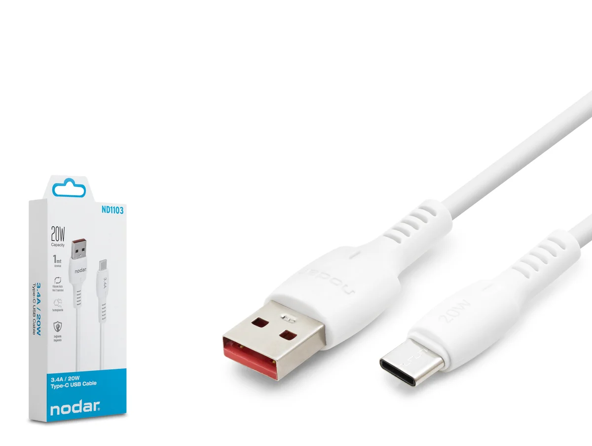 Nodar Nd1103 Usb To Type-C Kablo 3.4A 20W 1M Beyaz