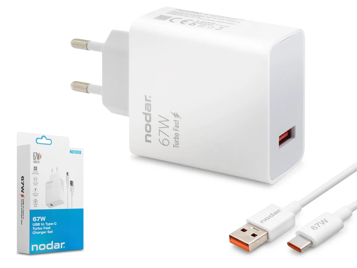 Nodar Nd1008 Usb To Type-C Turbo Fast Şarj Seti 67W Beyaz